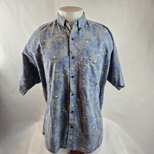 Weekends Vintage Button Up Shirt Mens XL Blue Gray Abstract Hip Hop 90s 00s Y2k